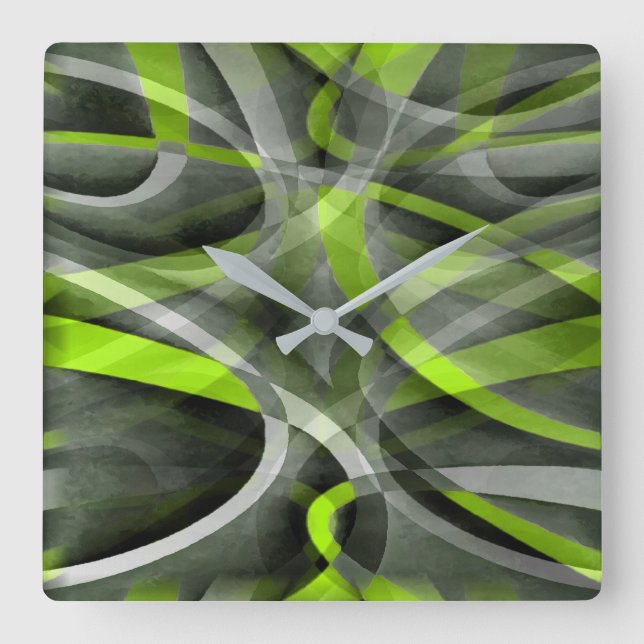 Eighties Styled Grey and Lemon Curve Pattern Square Wall Clock (Front)