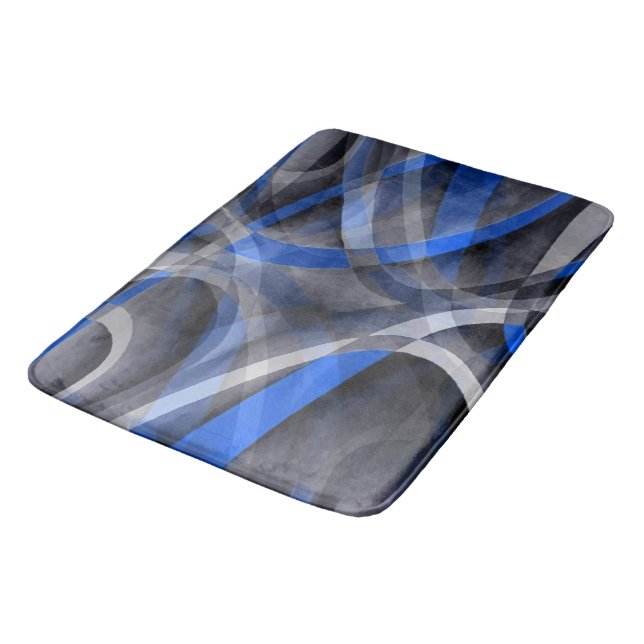 Eighties Themed Cool Blue Curved Line Pattern Bath Mat (Angled)
