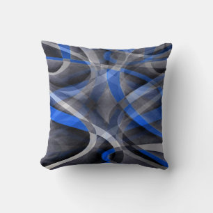 Eighties Themed Cool Blue Curved Line Pattern Cushion