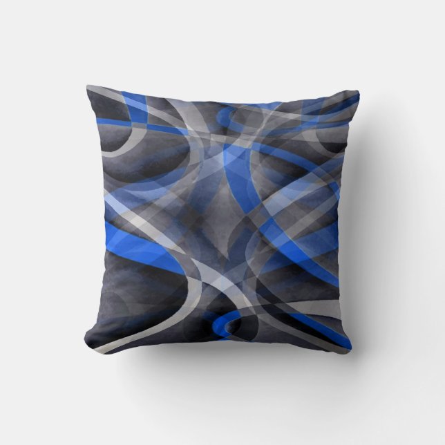 Eighties Themed Cool Blue Curved Line Pattern Cushion (Front)