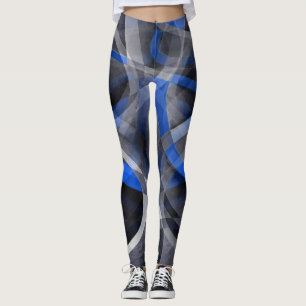 Eighties Themed Cool Blue Curved Line Pattern Leggings