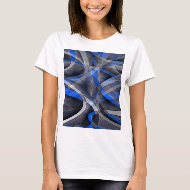 Eighties Themed Cool Blue Curved Line Pattern T-Shirt (Front)