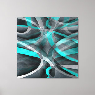 Eighties Turquoise and Grey Arched Line Pattern Canvas Print