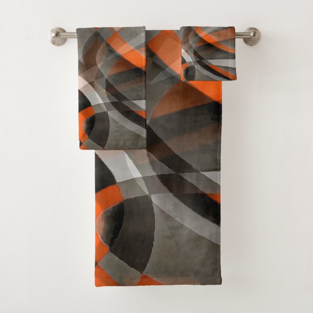 Eighties Vibes Burned Orange and Grey Layered Curv Bath Towel Set (Insitu)