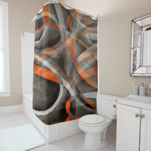 Eighties Vibes Burned Orange and Grey Layered Curv Shower Curtain