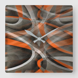 Eighties Vibes Burned Orange and Grey Layered Curv Square Wall Clock