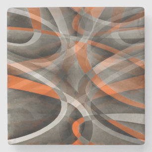 Eighties Vibes Burned Orange and Grey Layered Curv Stone Coaster