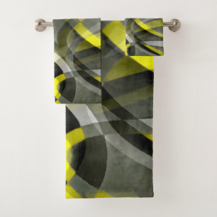 Eighties Vibes Daffodil Yellow and Grey Layered Cu Bath Towel Set