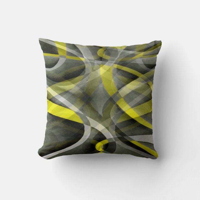 Eighties Vibes Daffodil Yellow and Grey Layered Cu Cushion (Front)