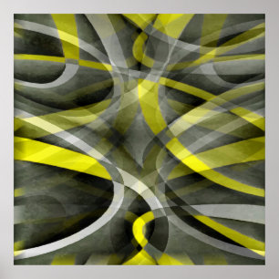 Eighties Vibes Daffodil Yellow and Grey Layered Cu Poster
