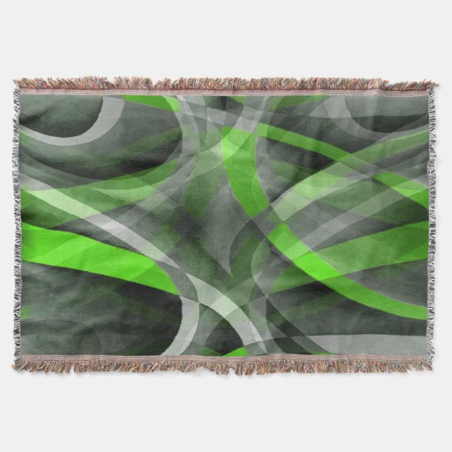 Eighties Vibes Lime and Grey Layered Curve Pattern Throw Blanket (Front)