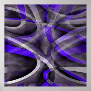 Eighties Vibes Violet Blue and Grey Funky Pattern Poster