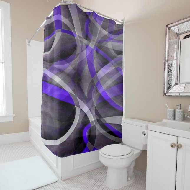 Eighties Vibes Violet Blue and Grey Funky Pattern. Shower Curtain (In Situ)