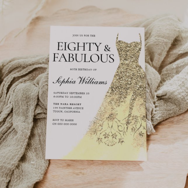 Eightieth Gold Sparkle Dress 80th Birthday Party  Invitation (Creator Uploaded)