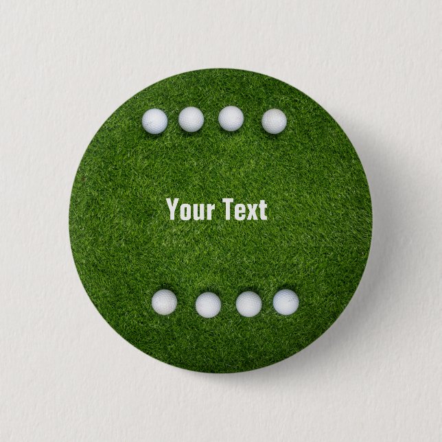 Eights golf balls are on green grass background 6 cm round badge (Front)