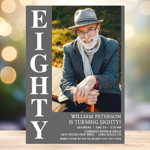 Eighty 80th Birthday Bold Type Photo Invitation