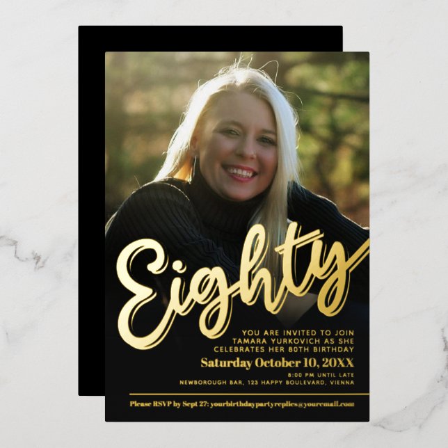Eighty 80th Birthday custom photo script gold (Front/Back)