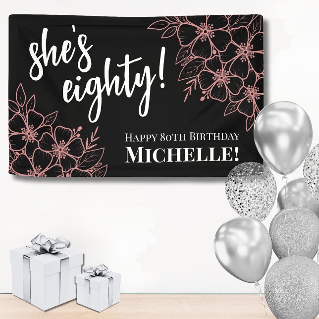 Eighty 80th Birthday Party Banner (Eighty Black Rose Gold 80th Birthday Party Banner)