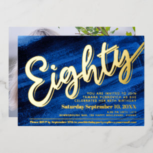 Eighty 80th Birthday party blue art gold script