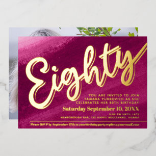 Eighty 80th Birthday party gold red pink wash