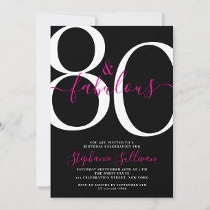 Eighty and Fabulous 80th Birthday Black Party  Invitation