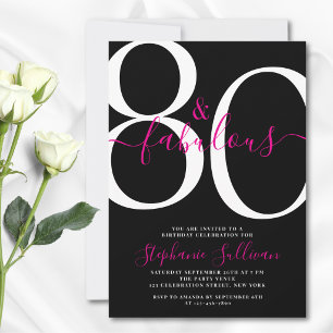 Eighty and Fabulous 80th Birthday Black Party Invitation