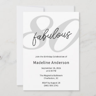 Eighty and Fabulous Black Grey 80th Birthday Party Invitation
