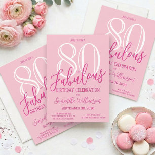 Eighty and Fabulous Blush Pink 80th Birthday Invitation