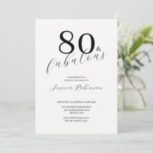 Eighty And Fabulous Modern Black Script Birthday Invitation