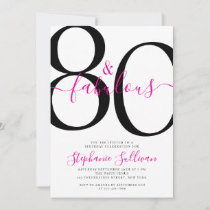Eighty and Fabulous Script 80th Birthday Party  Invitation
