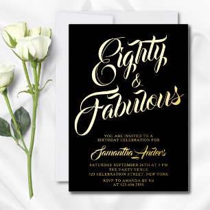 Eighty and Fabulous Script Birthday Black Gold