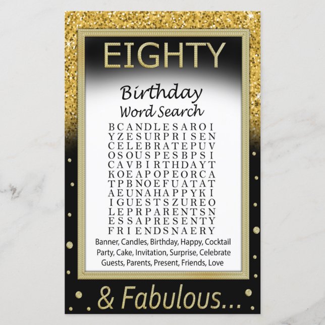 Eighty Birthday Word Search Game (Front)