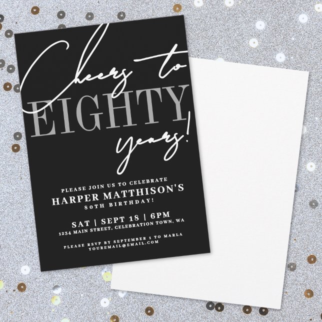 Eighty Black 80th Birthday Party Invitation (Eighty Black 80th Birthday Party Invitation)