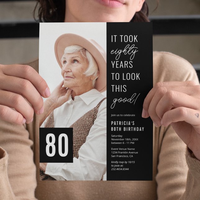 Eighty Black & White 80th Birthday Party Photo Invitation (Creator Uploaded)