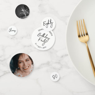 Eighty Black & White Modern 80th Birthday Photo Confetti