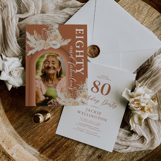 Eighty & Fabulous Burnt Orange Boho Birthday Invitation (Creator Uploaded)
