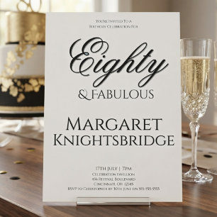 Eighty & Fabulous Script White Black Birthday Invitation