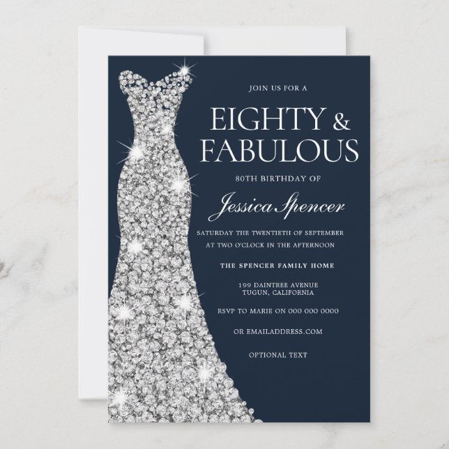 Eighty & Fabulous!!! Silver Gown 80th Birthday Invitation (Front)