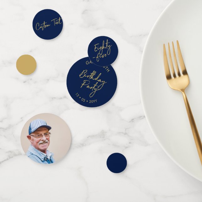 Eighty Five | Gold & Navy Blue 85th Birthday Party Confetti (Group)