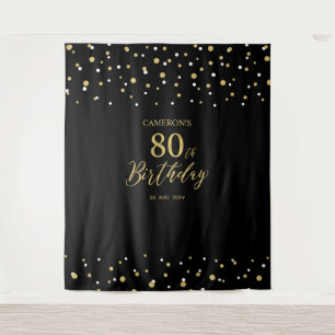 Eighty   Gold & Black 80th Birthday Party Backdrop Tapestry