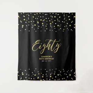 Eighty Gold & Black 80th Birthday Party Backdrop Tapestry