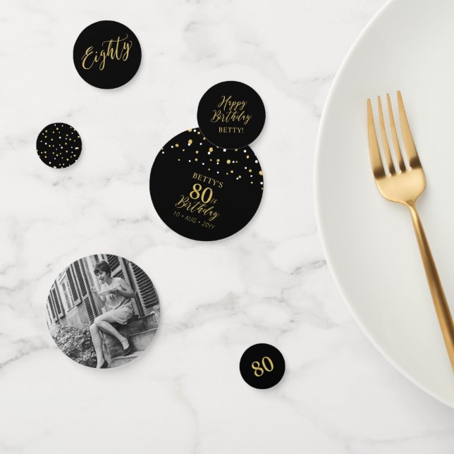 Eighty Gold & Black Confetti 80th Birthday Party (Group)
