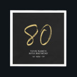 Eighty | Gold & Black Lettering 80th Birthday Napkin<br><div class="desc">This simple custom napkin will add stylish details to your 80th birthday party. This design features gold chic lettering "80" with custom text on a black background. Matching invitations and party supplies are available in my shop BaraBomDesign.</div>