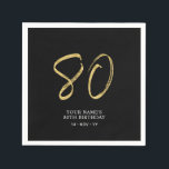 Eighty | Gold & Black Lettering 80th Birthday Napkin<br><div class="desc">This simple custom napkin will add stylish details to your 80th birthday party. This design features gold chic lettering "80" with custom text on a black background. Matching invitations and party supplies are available in my shop BaraBomDesign.</div>
