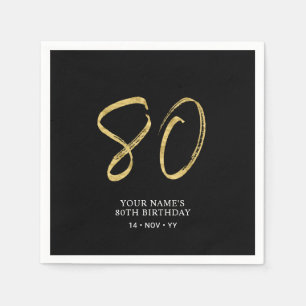 Eighty   Gold & Black Lettering 80th Birthday Napkin