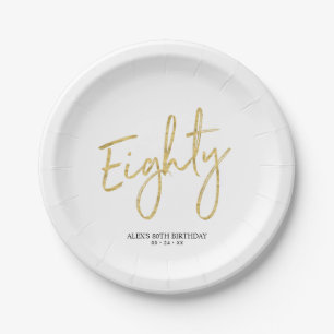 Eighty Gold Lettering 80th Birthday Party Paper Plate