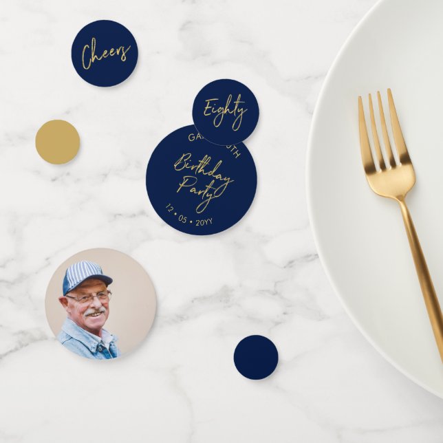 Eighty | Gold & Navy Modern 80th Birthday Party Confetti (Group)