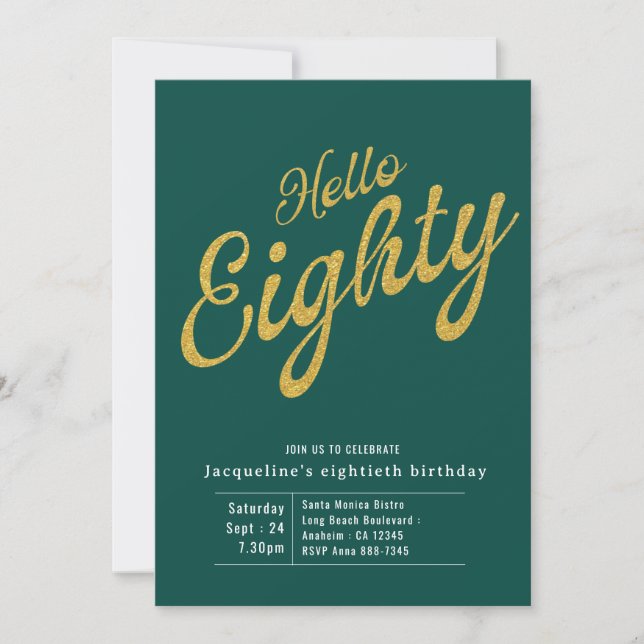 Eighty Green Gold Modern 80th Birthday Invitation (Front)