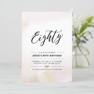 Eighty Minimal 80th Birthday Party Watercolor Invitation