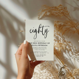 Eighty Modern 80th Black & White Birthday Party Invitation Postcard